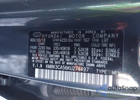 2019 Hyundai Kona Limited from USA, damaged, VIN KM8K3CA56KU274497